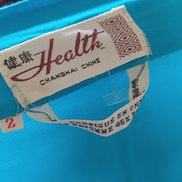 Silky blue robe with embroidered flowers - Picture 5 of 5